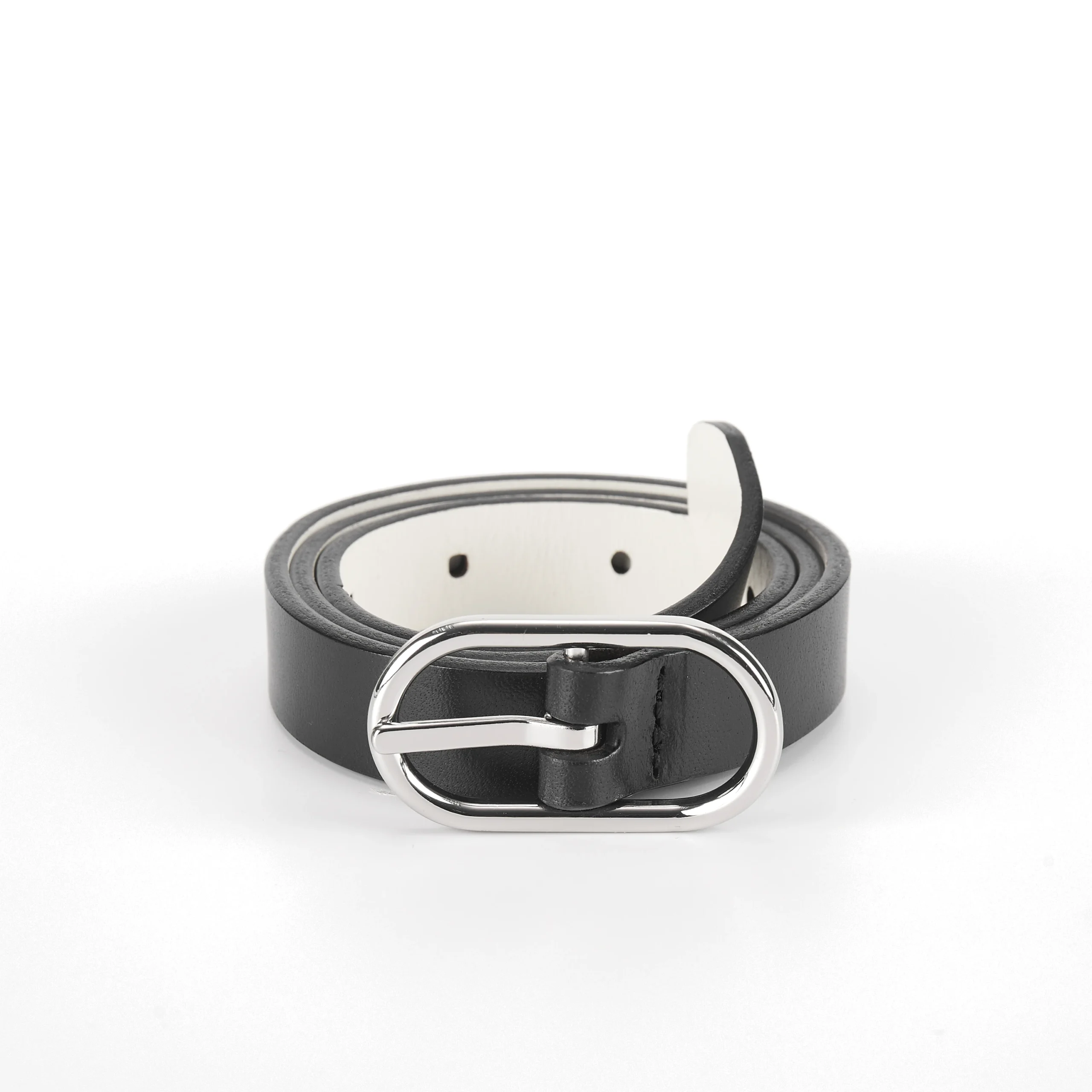 Black belt with a polished oval buckle