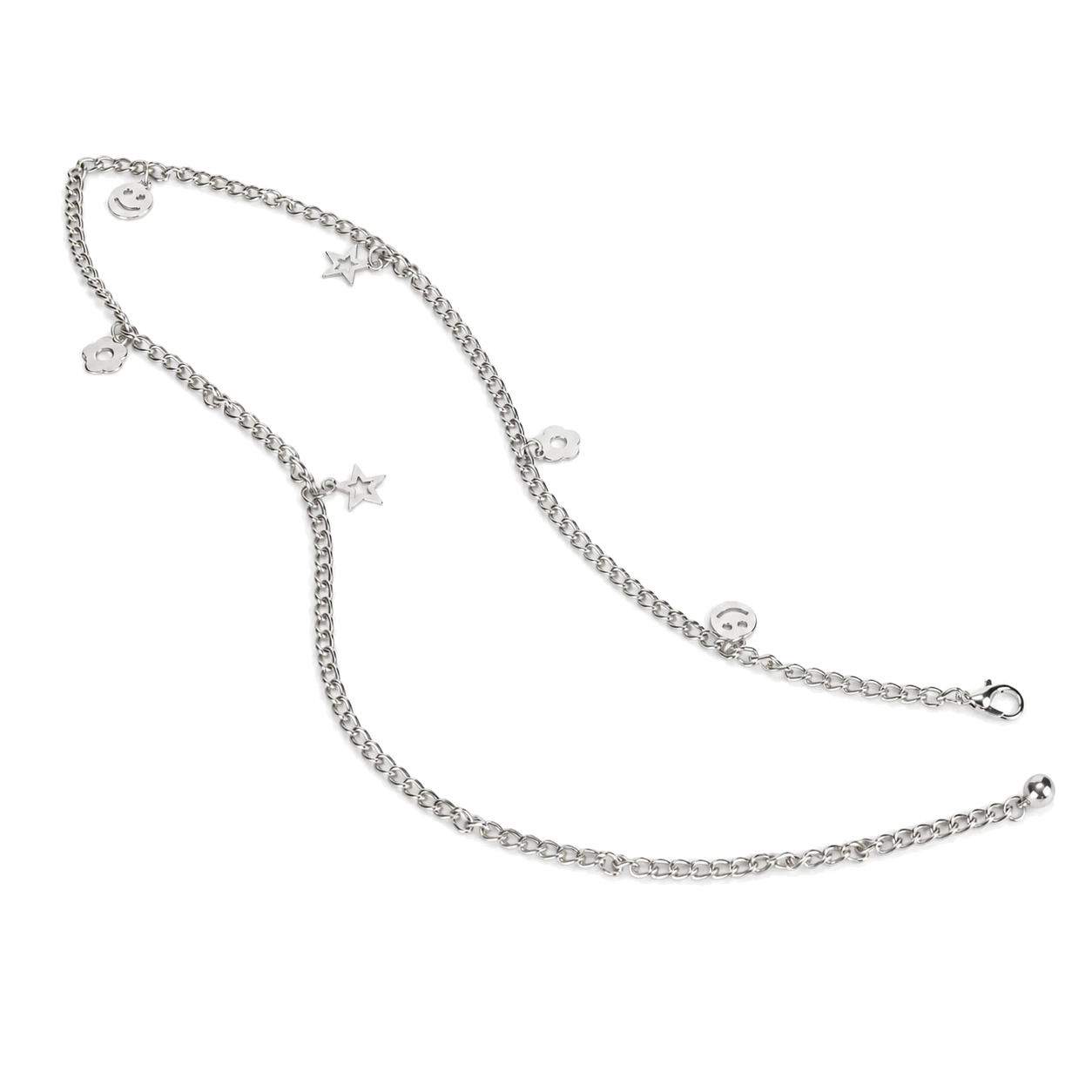 Silver double-row chain waist belt with shared closure