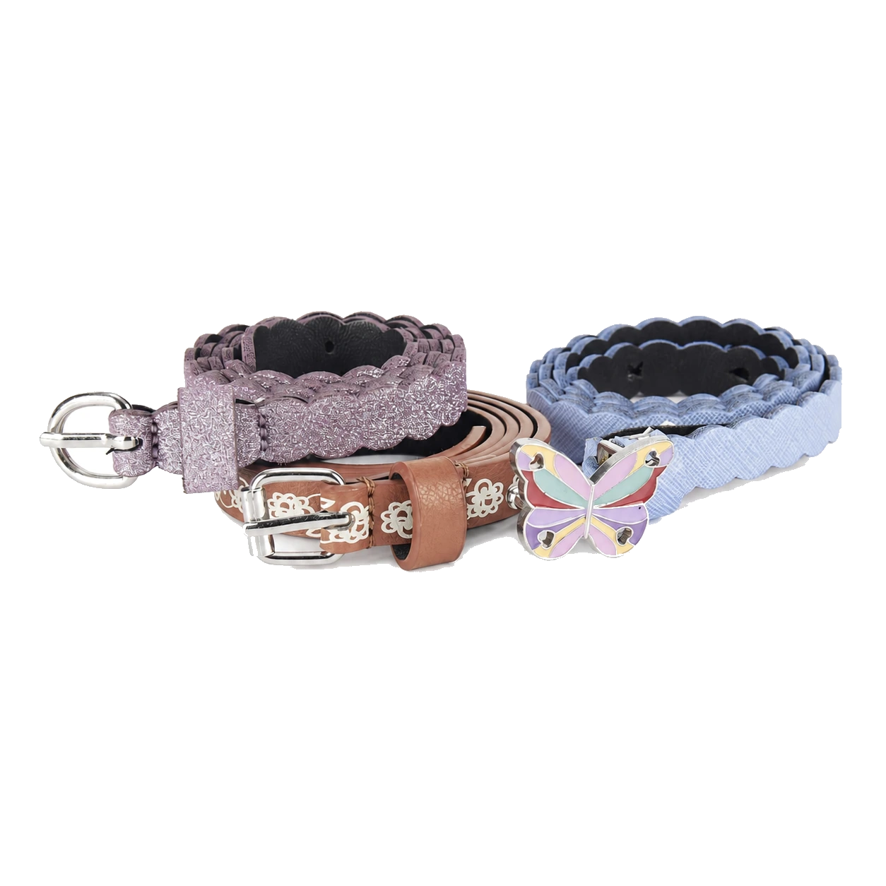 Braided youth belt set with butterfly-shaped buckle details