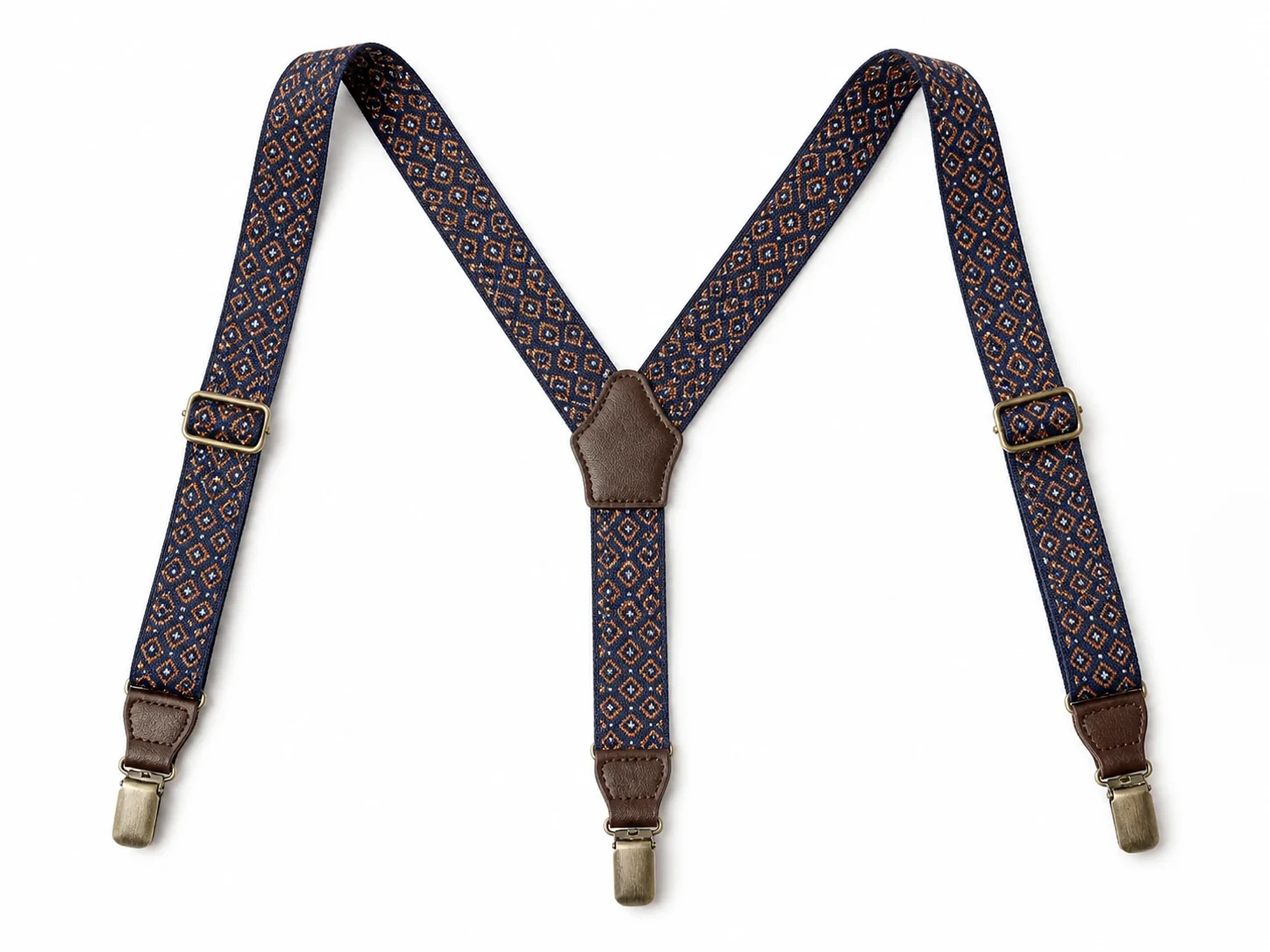 Schematic of button-on trouser braces with leather-look tabs
