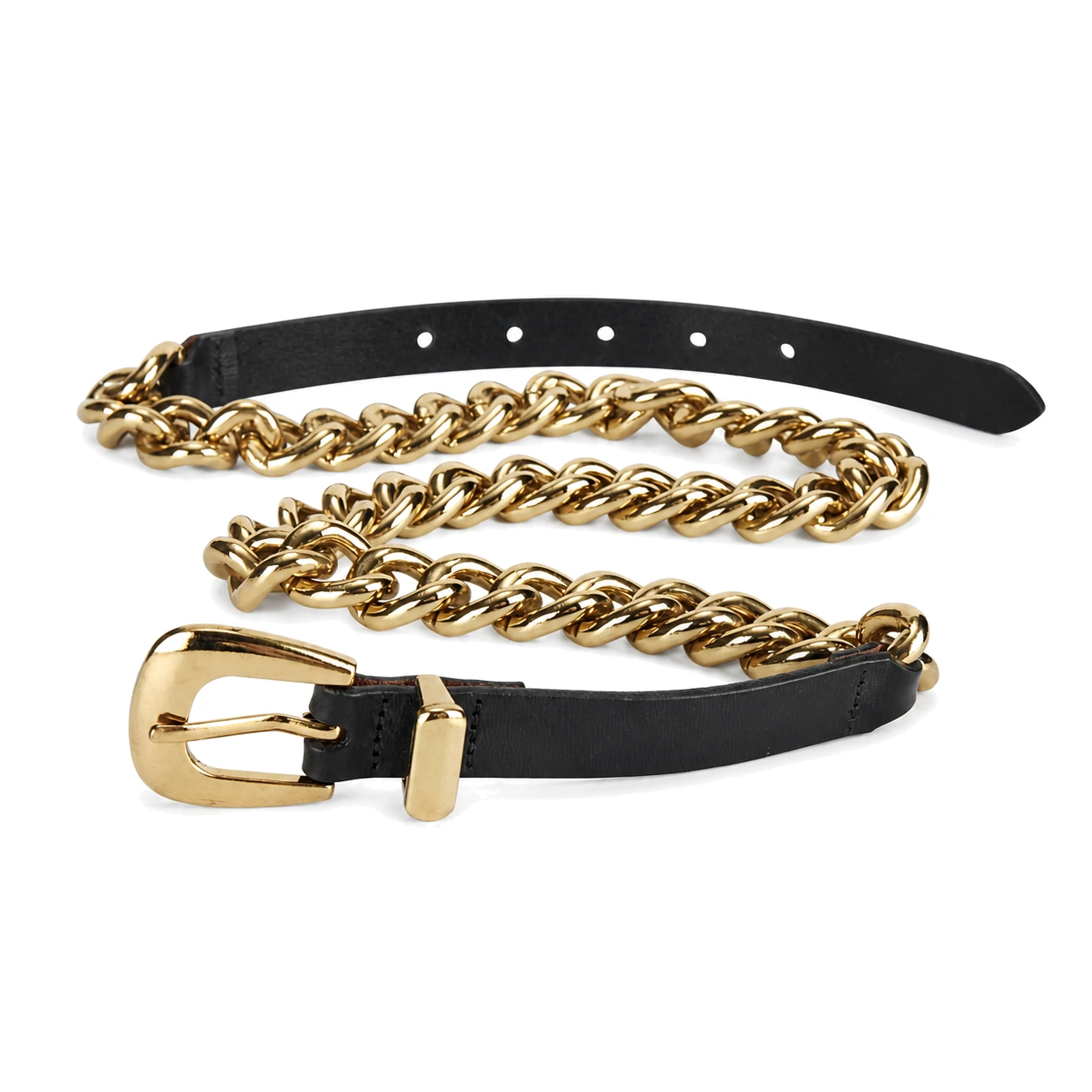Black belt with two gold-tone fashion chain strands