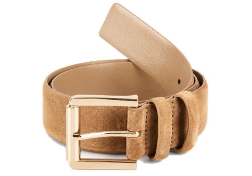 Tan napped-texture belt with a polished gold-tone buckle