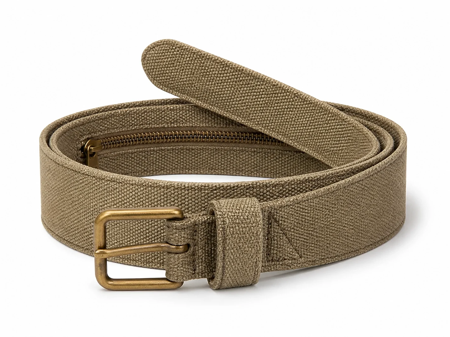 Schematic of a webbing stash belt with an integrated zipper