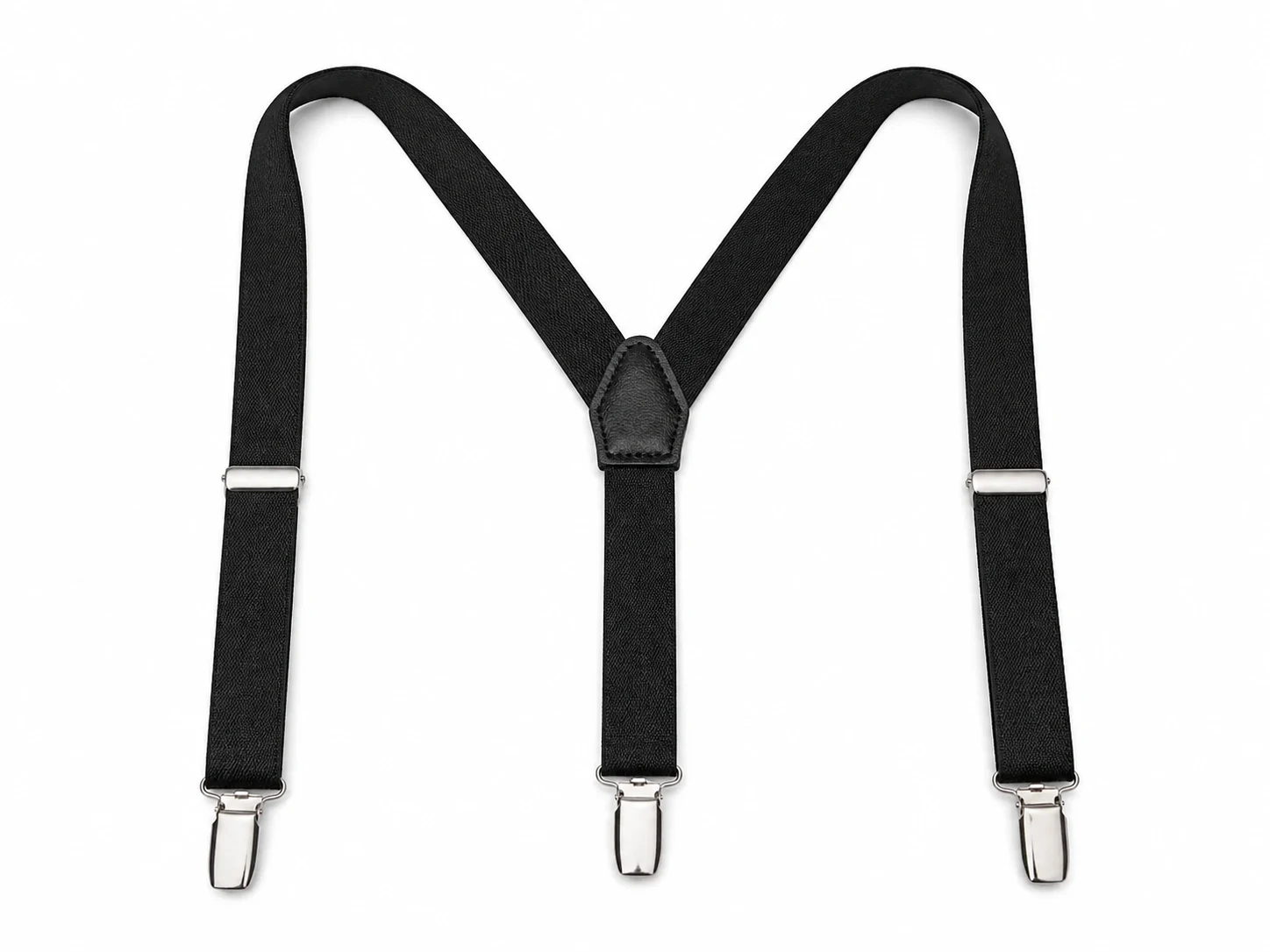 Schematic of fashion suspenders with patterned straps and clips