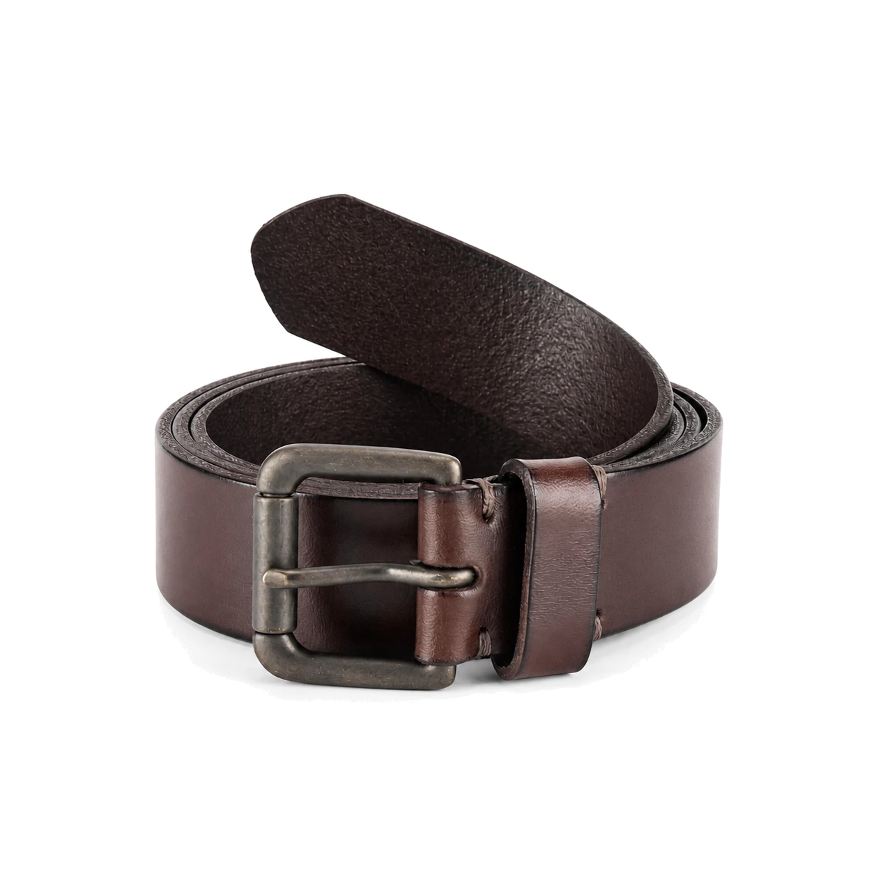 Dark brown casual belt with a matte rectangular buckle
