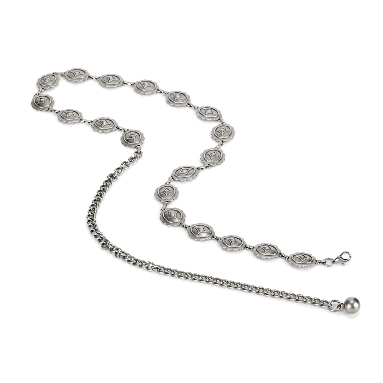Silver-tone oval-link fashion waist chain with clasp and extender