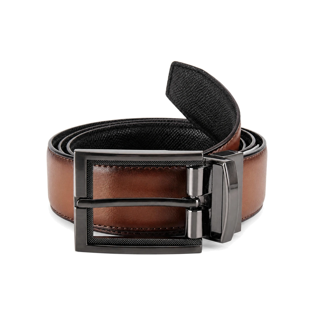 Brown reversible belt with a black rectangular frame buckle