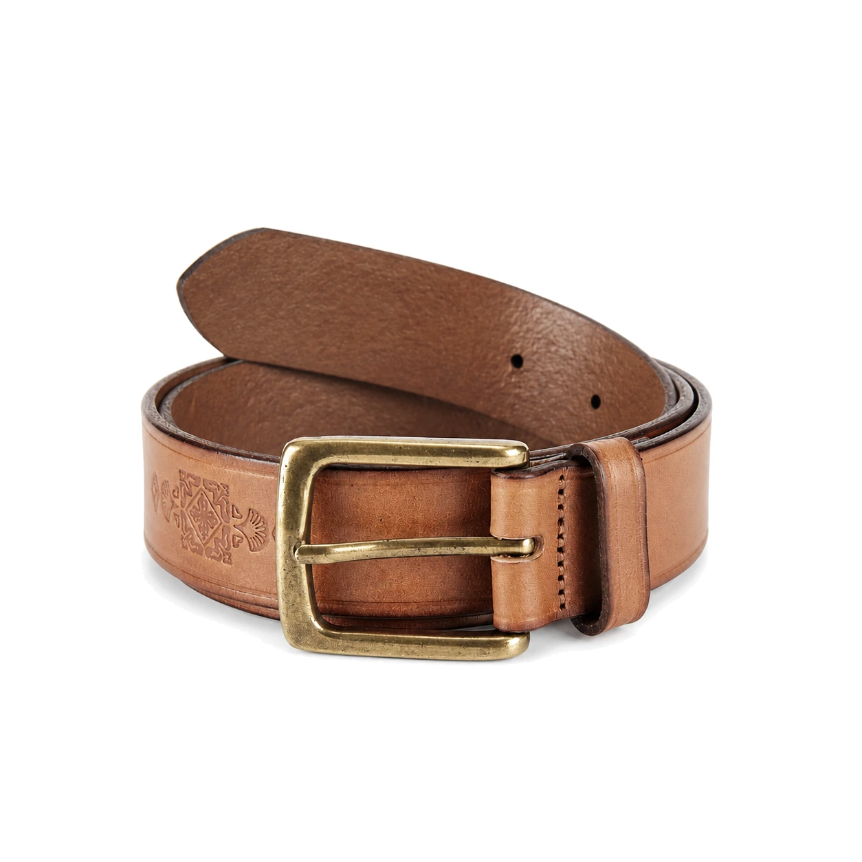 Brown textured casual men's belt with a brass-tone buckle