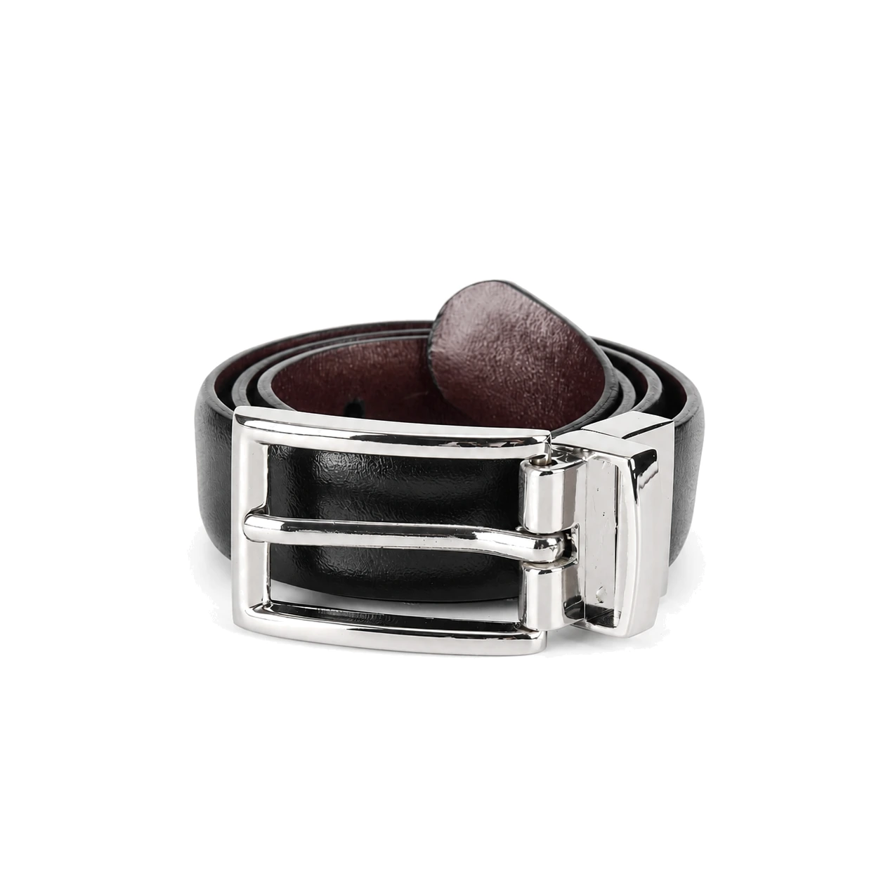 Black reversible belt with a polished rectangular buckle