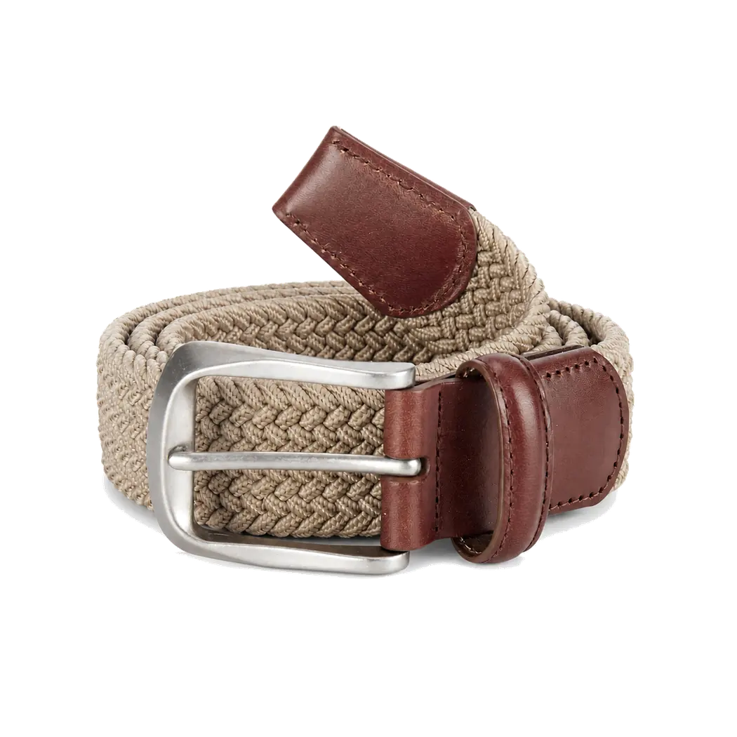 Beige braided stretch belt with a compact buckle