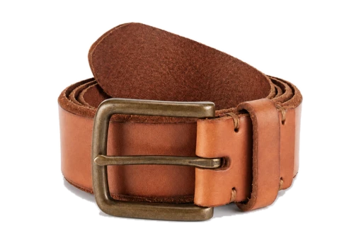 Brown vegetable-tanned style belt product on a transparent background