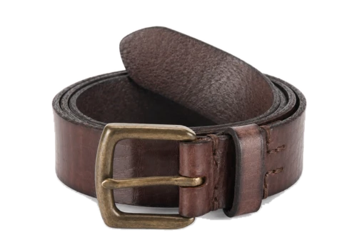 Brown textured belt with an antique brass-tone buckle