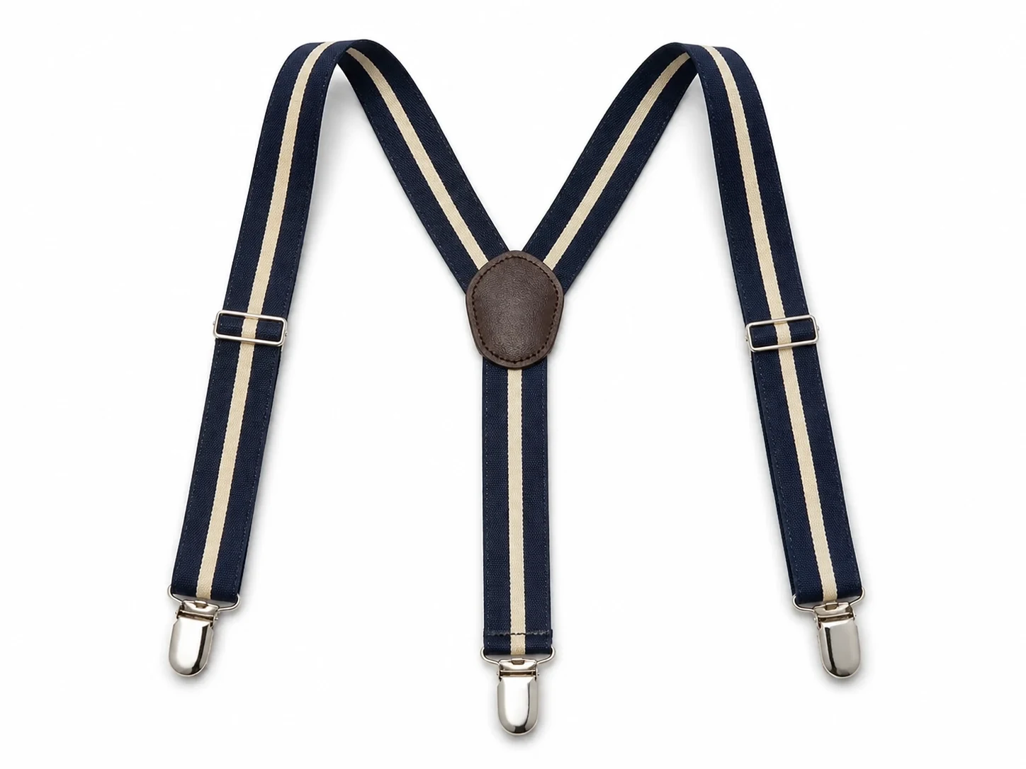 Schematic of suspenders with leather-look tabs and central junction
