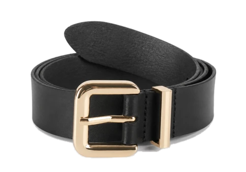 Black smooth belt with polished gold-tone buckle