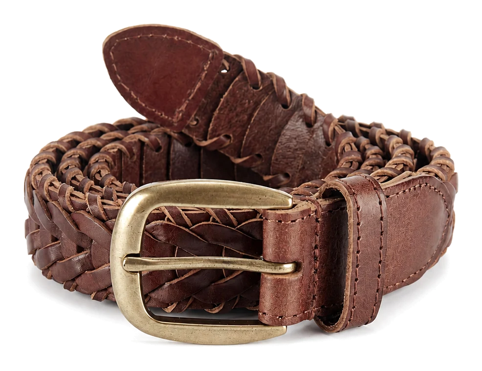 Braided leather casual belt with a classic frame buckle