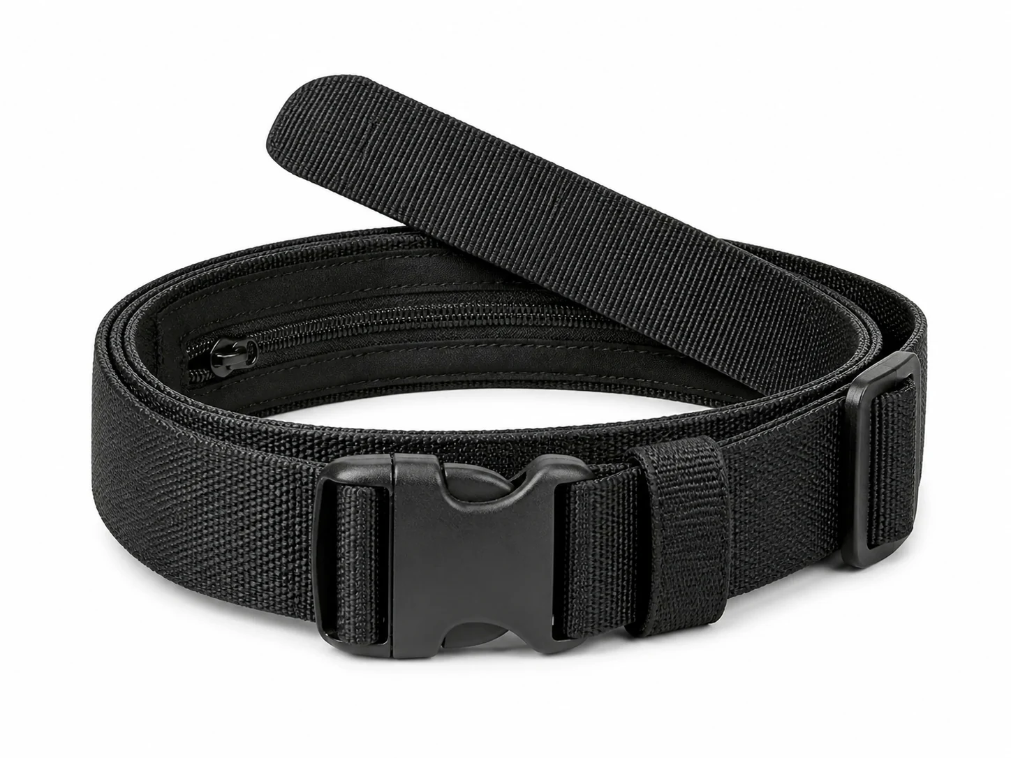 Schematic of a brown hidden zipper belt viewed from the reverse side