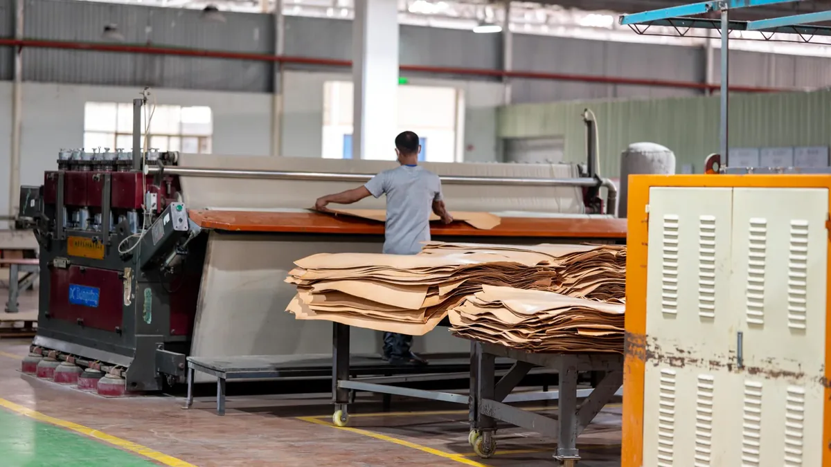 Wide view of leather materials and processing equipment