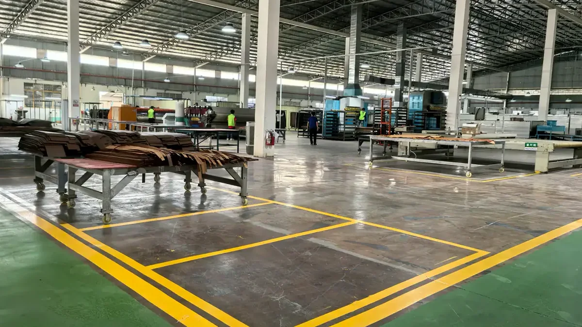 Wide view of an operating belt production floor