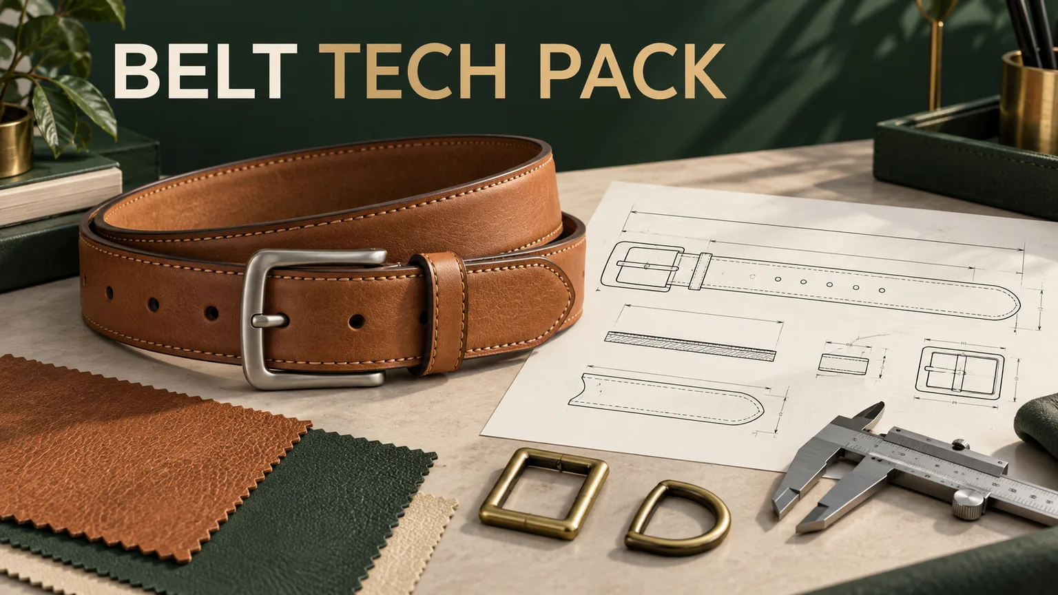 Belt tech pack article cover with a belt and technical drawing