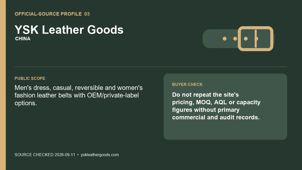 YSK Leather Goods official-source profile card for private label leather belts