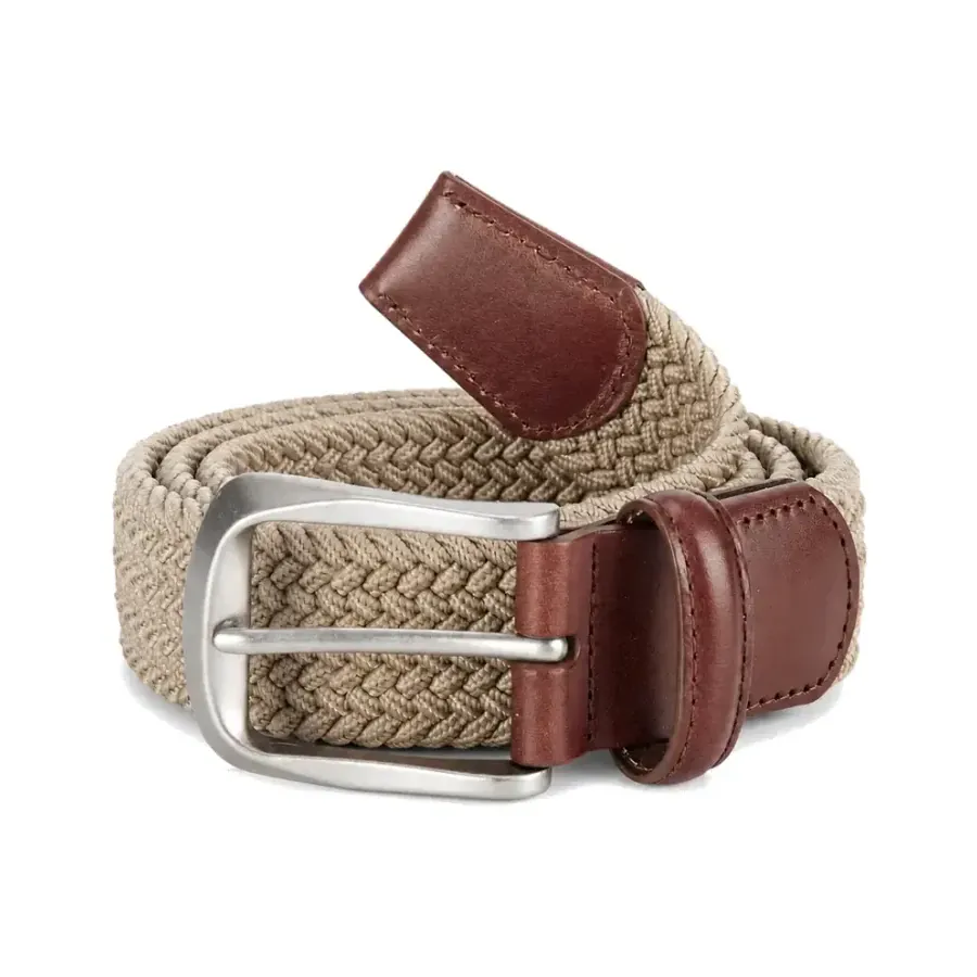 Beige braided elastic stretch belt