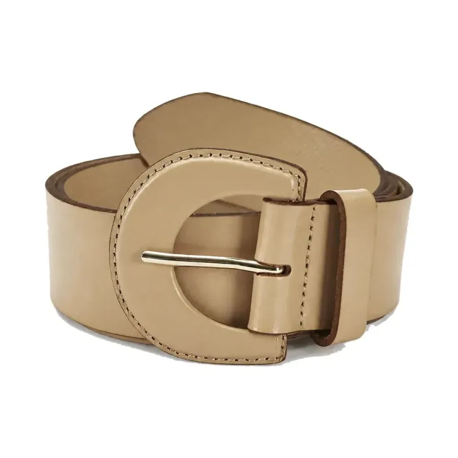 Wide beige fashion belt with round buckle