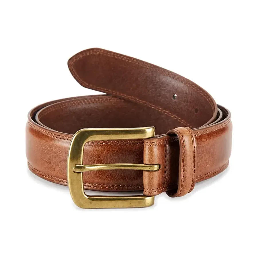 Cognac dress belt with polished buckle