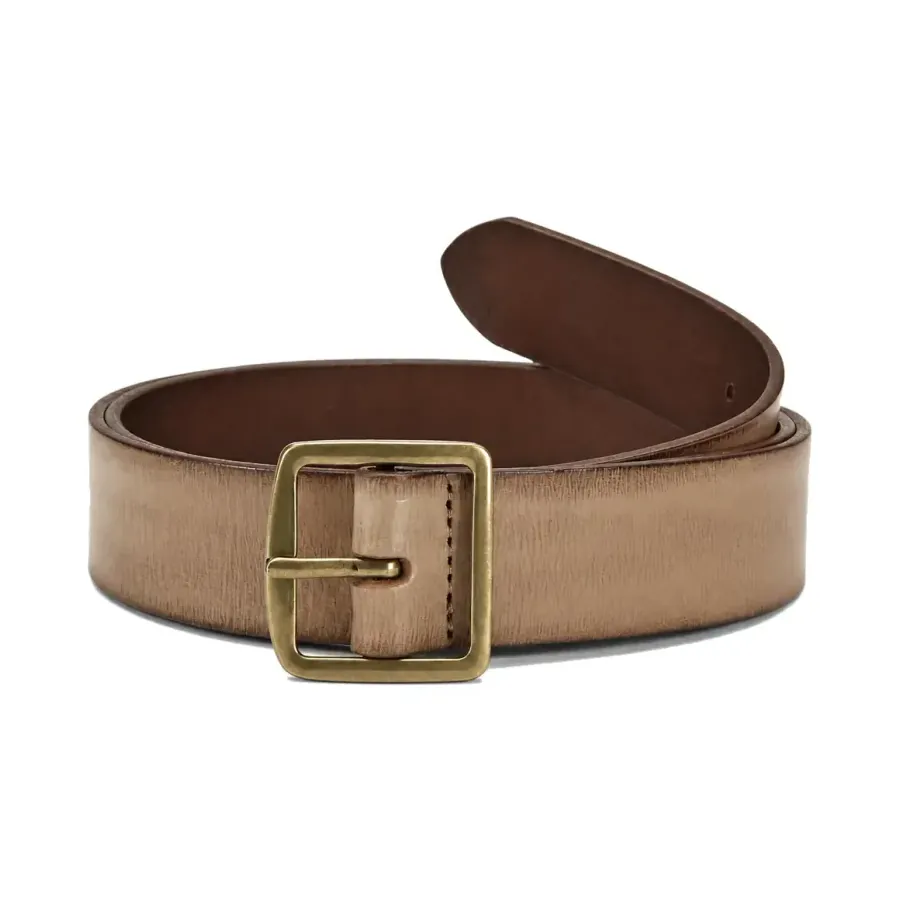 Slim beige fashion belt with square buckle