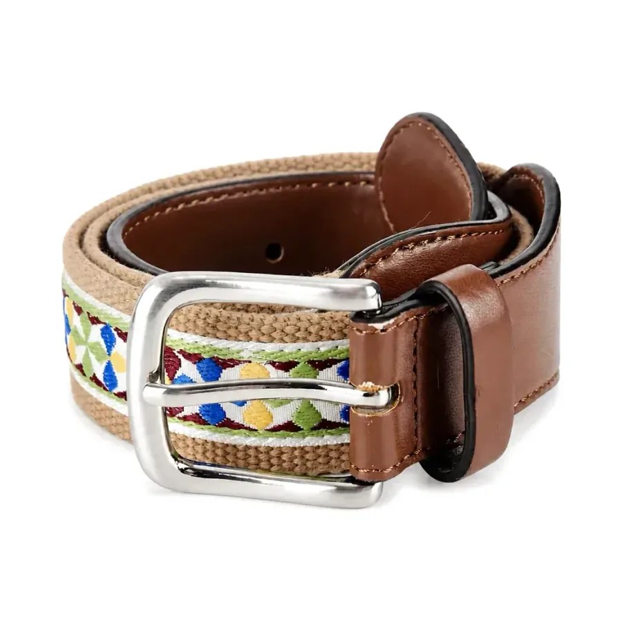 Canvas webbing belt with woven trim