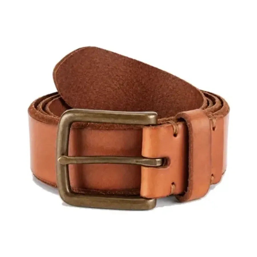 Vegetable-tanned leather belts in natural brown tones