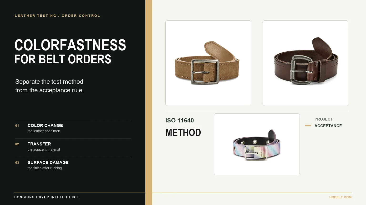 Leather Colorfastness Tests for Belt Orders: ISO 11640, Crocking and Acceptance Criteria