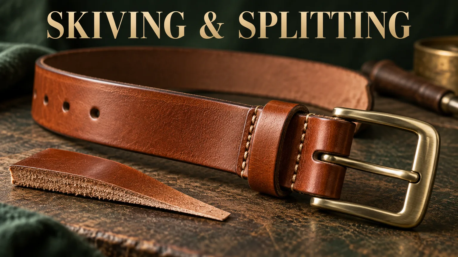 Leather skiving and splitting article cover showing a leather belt and cut strip
