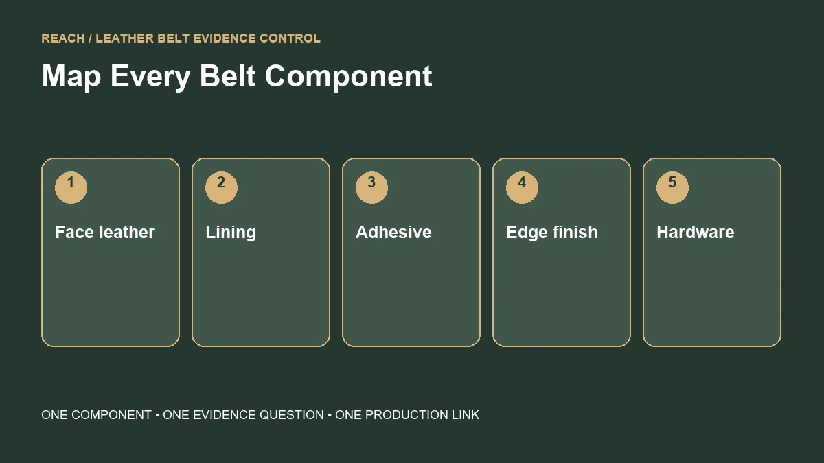 leather belt components mapped to separate REACH evidence questions