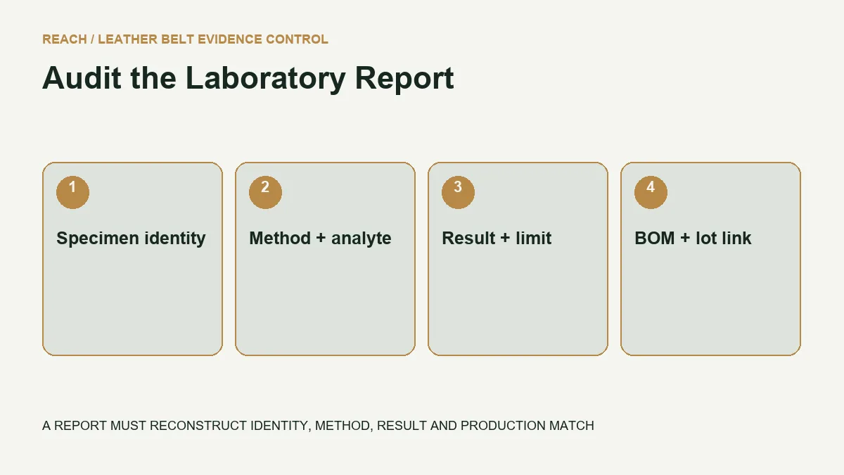 laboratory report evidence gates for a leather belt buyer