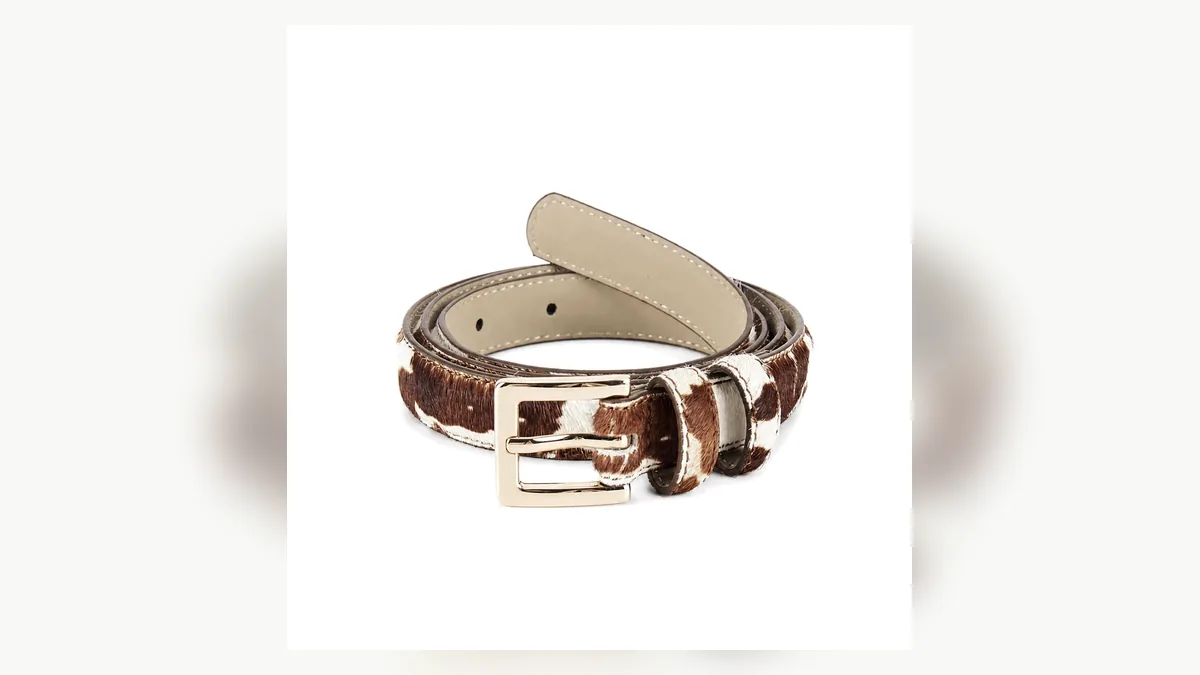Brown and patterned reversible belt with two finished faces